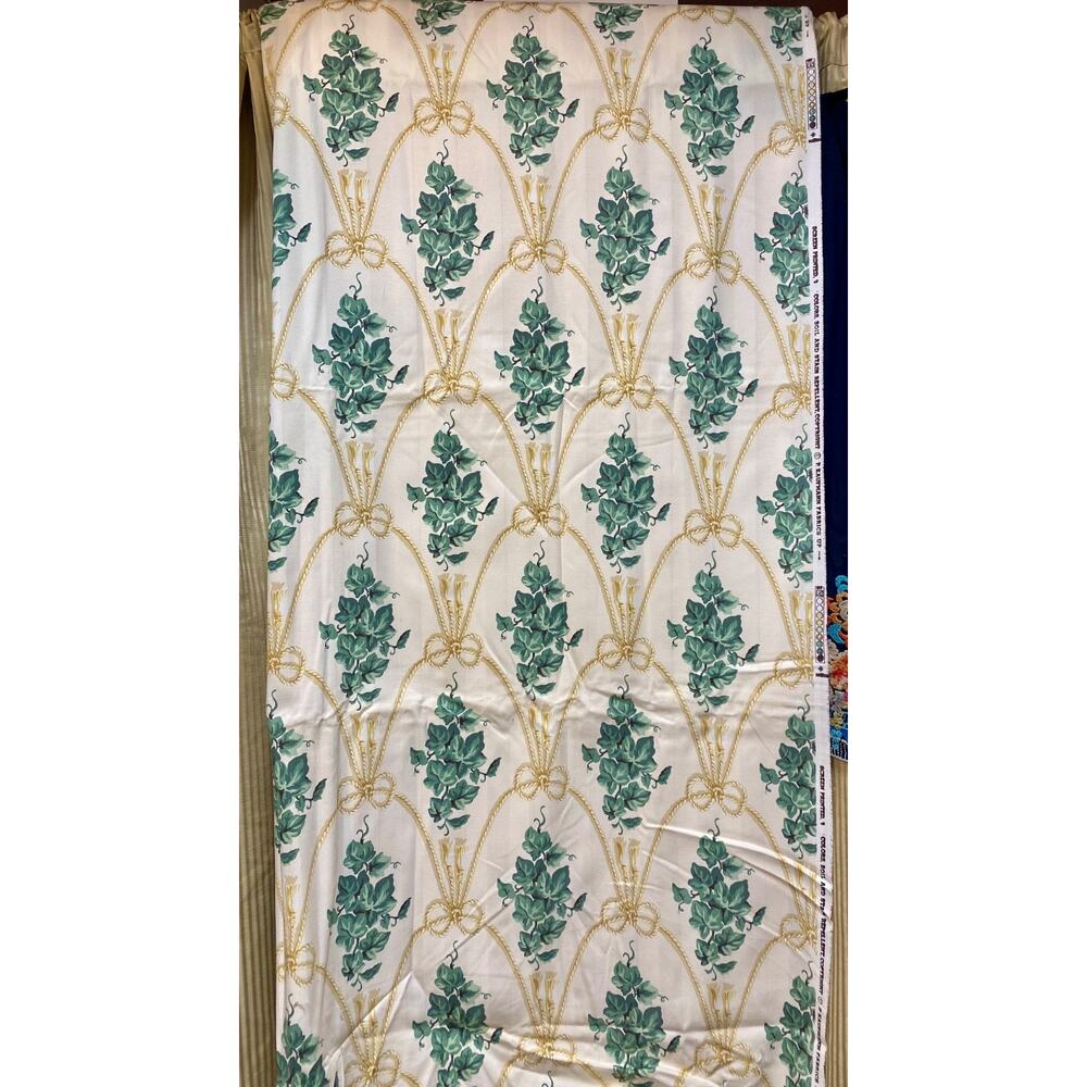 P. Kaufmann fabric pale yellow green ivy leaves white rope Cord Tassels 54"x200"